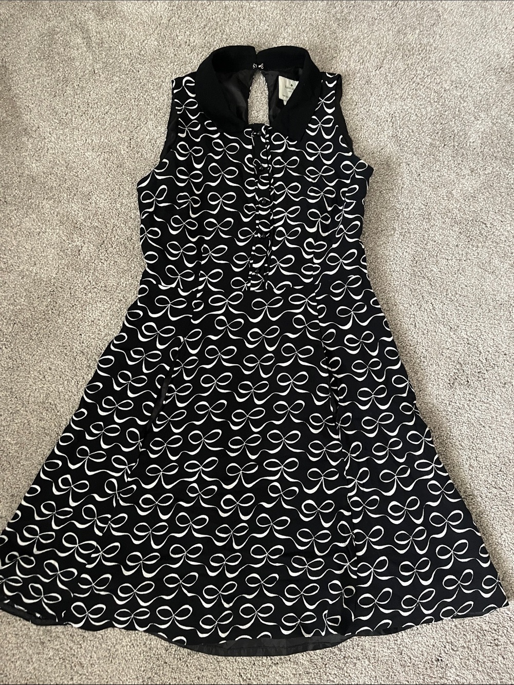 kate spade Black & White Bow-Print Fit-and-Flare Dress 4